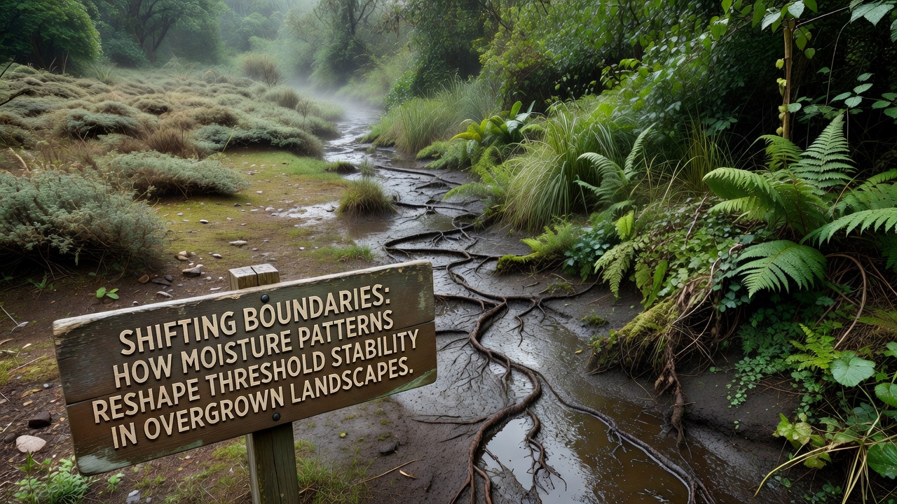 Shifting Boundaries: How Moisture Patterns Reshape Threshold Stability in Overgrown Landscapes